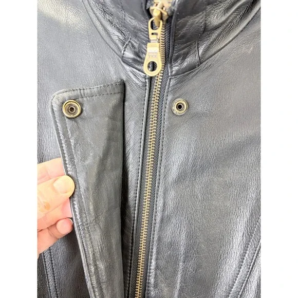 Vintage 1990s Leather Jacket Mens M Black Minimalist Zip Front Retro